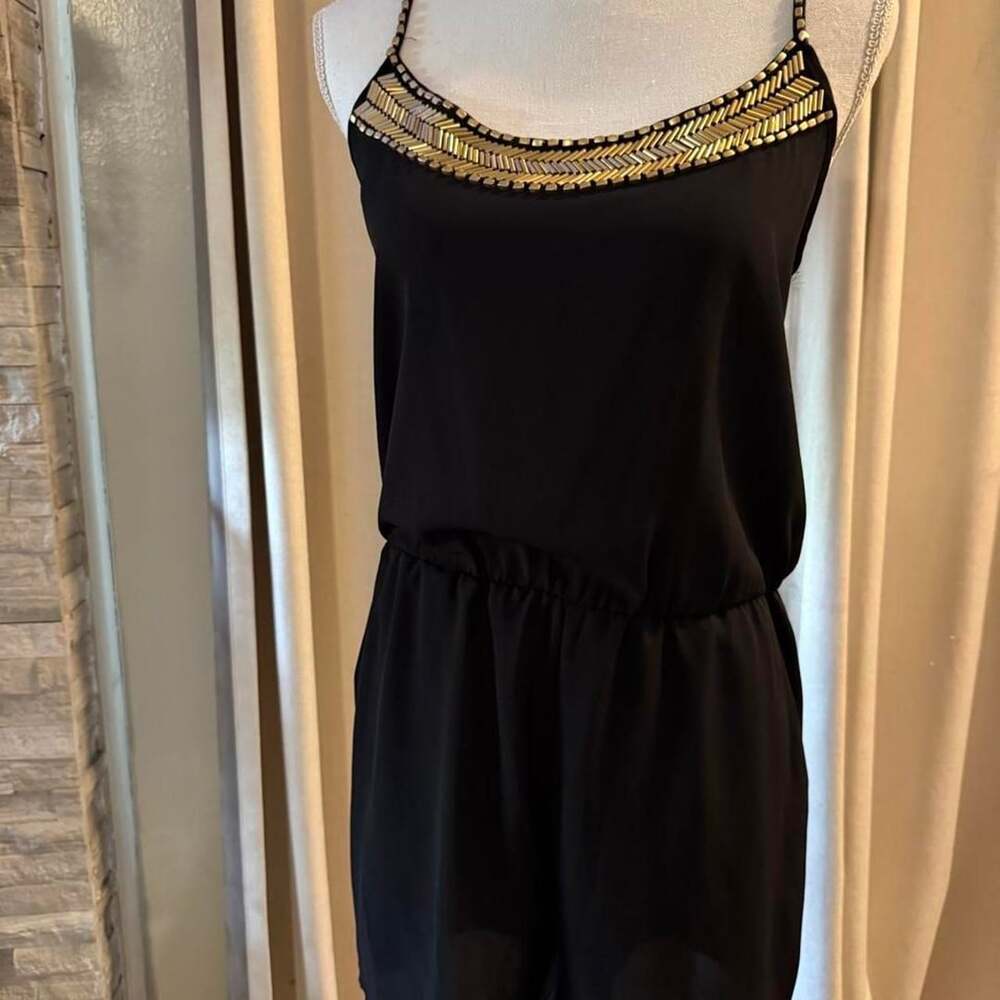 Romeo + Juliet Couture Black Gold Beaded Romper M